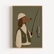 Fishing Dachshund Wall Art Poster
