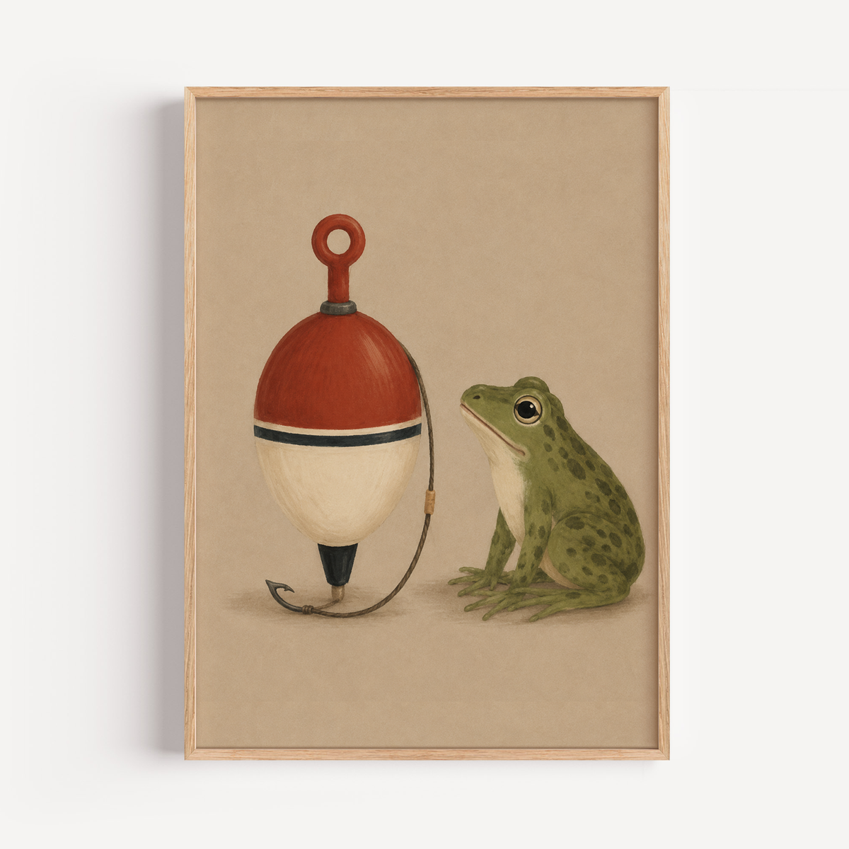 Fishing Frog Wall Art Poster