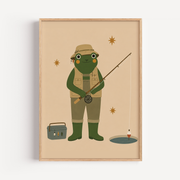 Fishing Frog Wall Art Poster