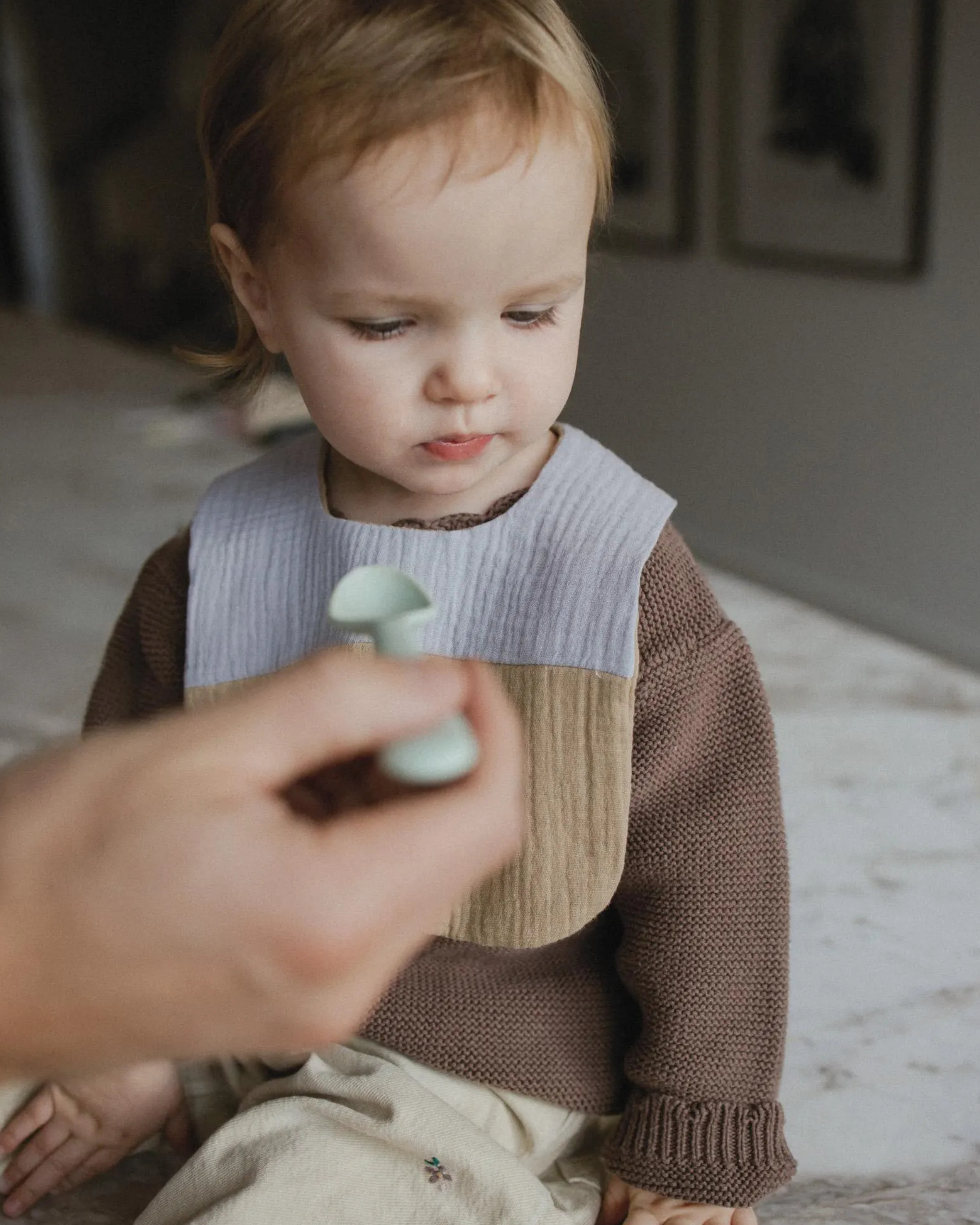 Baby Bib - Purple & Khaki