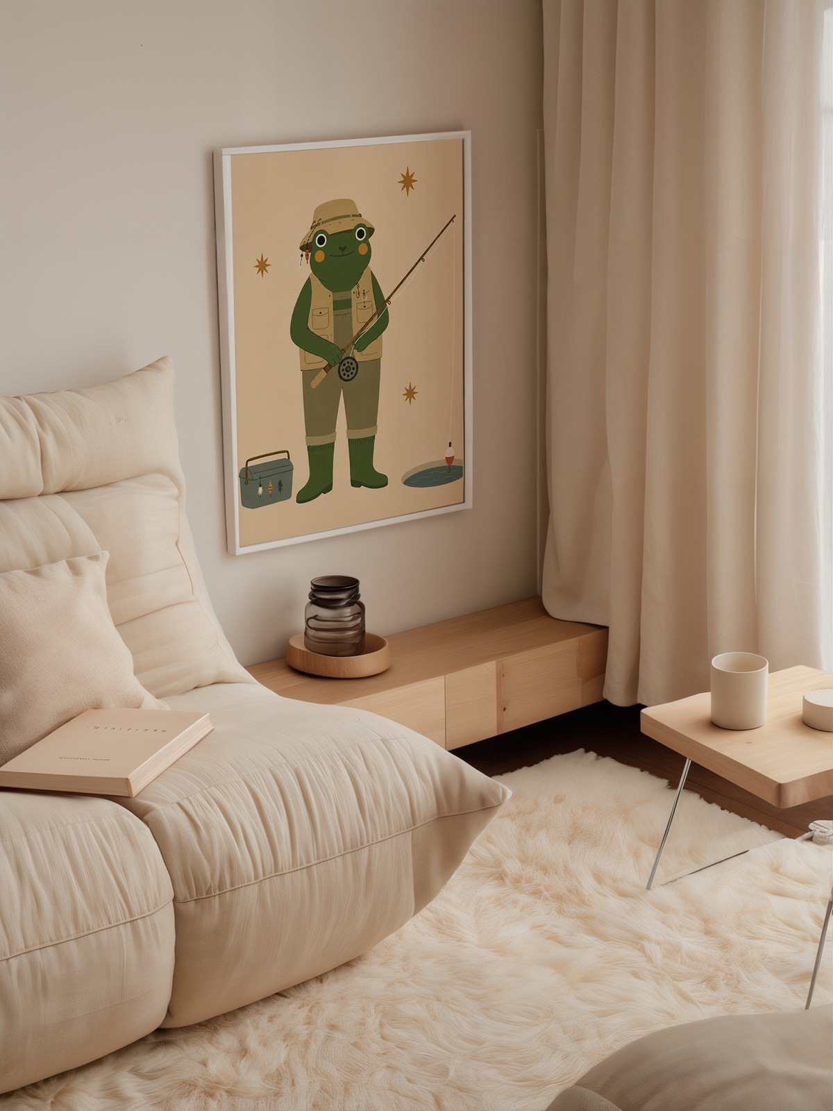 Fishing Frog Wall Art Poster