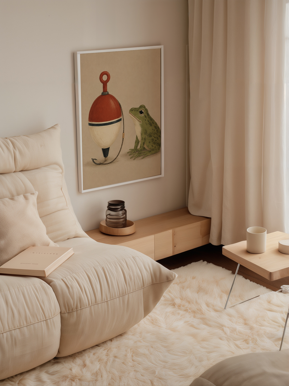Fishing Frog Wall Art Poster