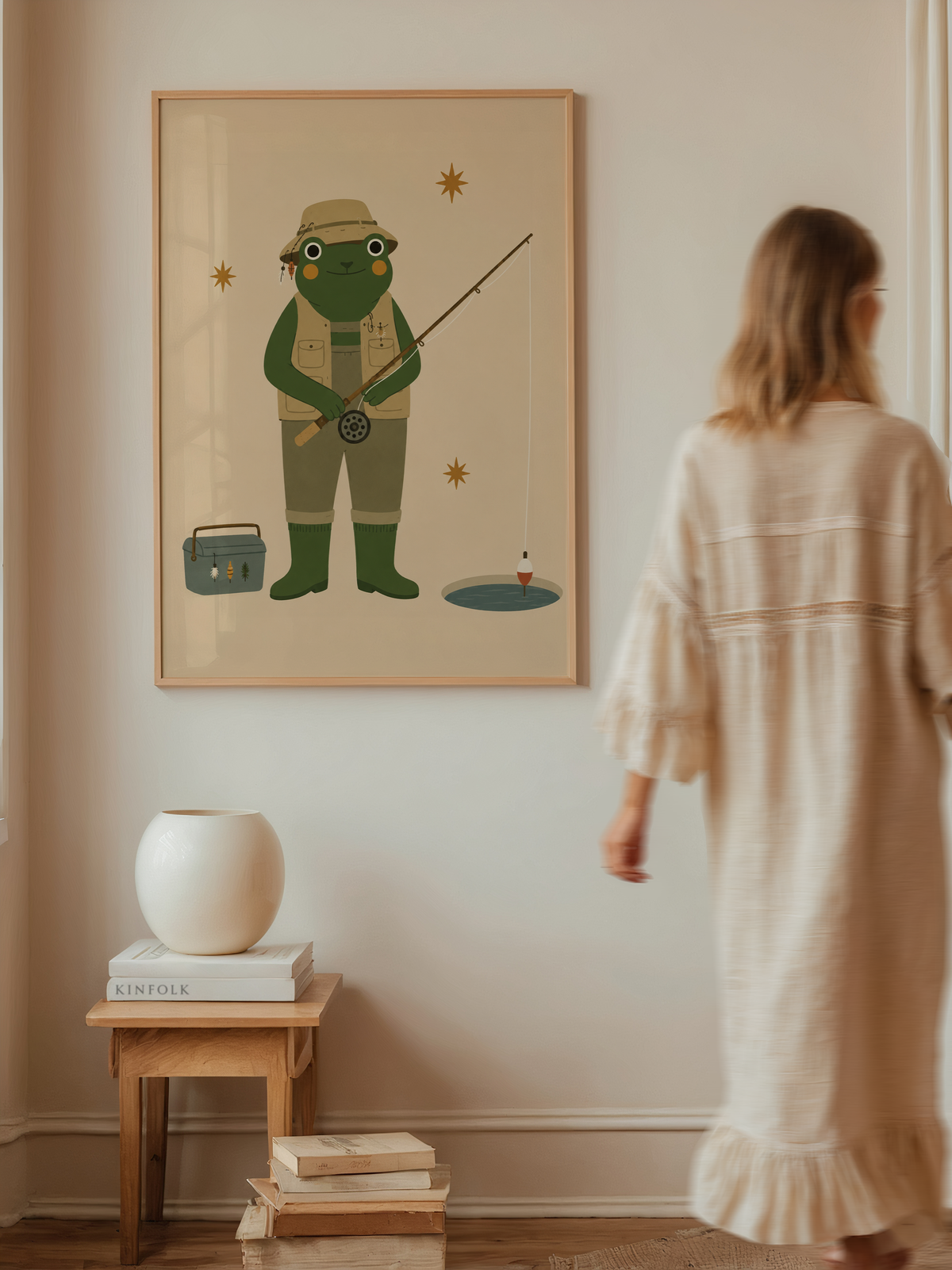 Fishing Frog Wall Art Poster