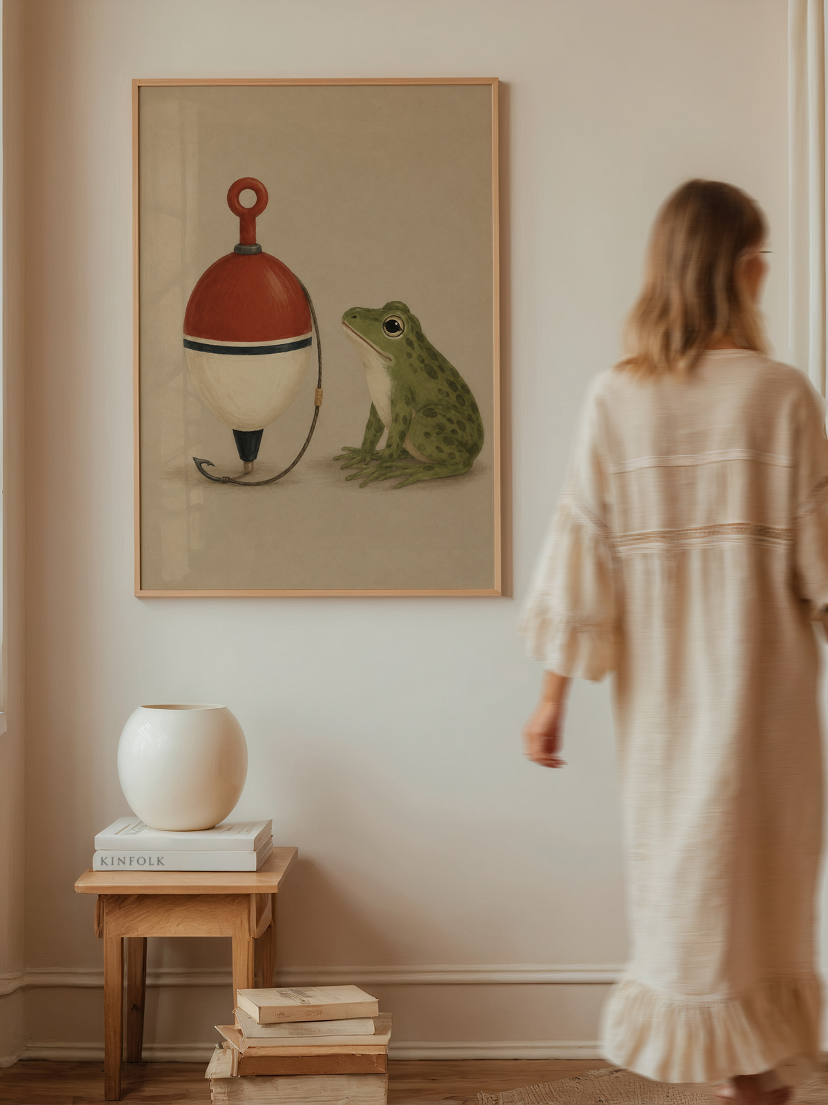 Fishing Frog Wall Art Poster