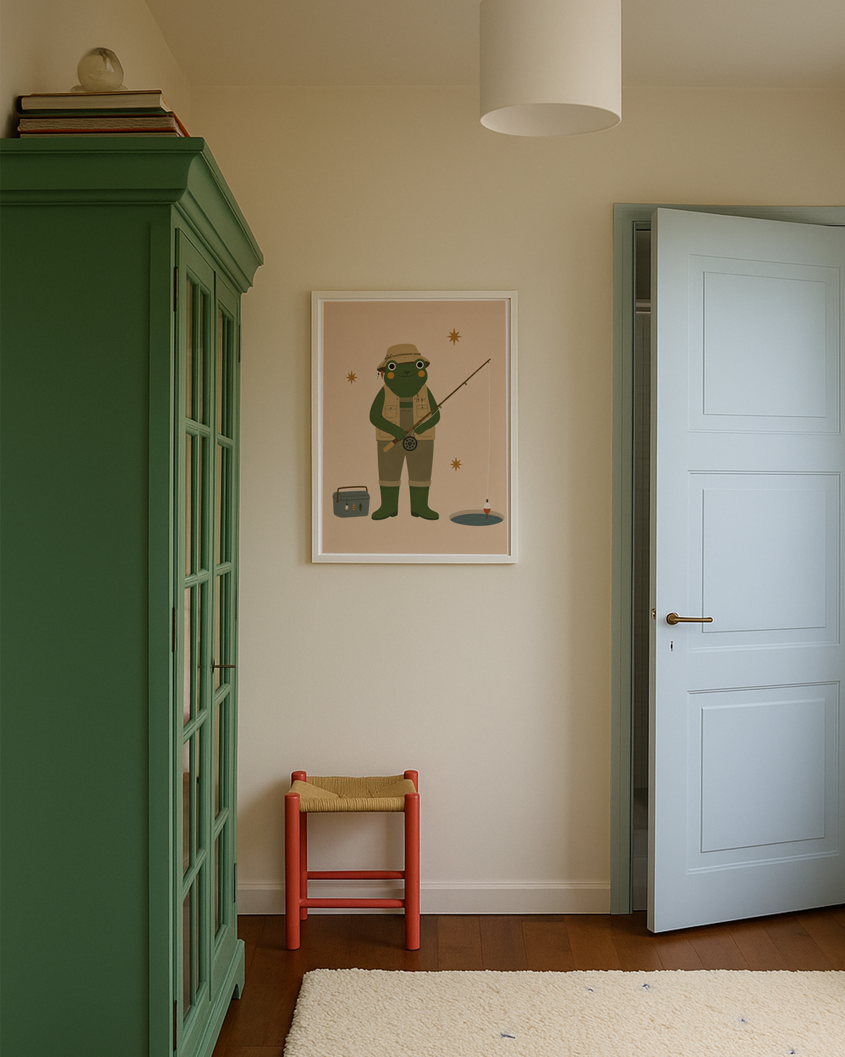 Fishing Frog Wall Art Poster