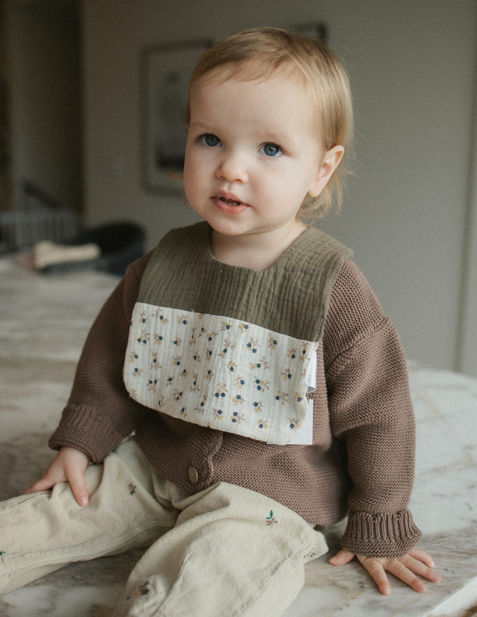 Baby Bib - Olive & Flowers