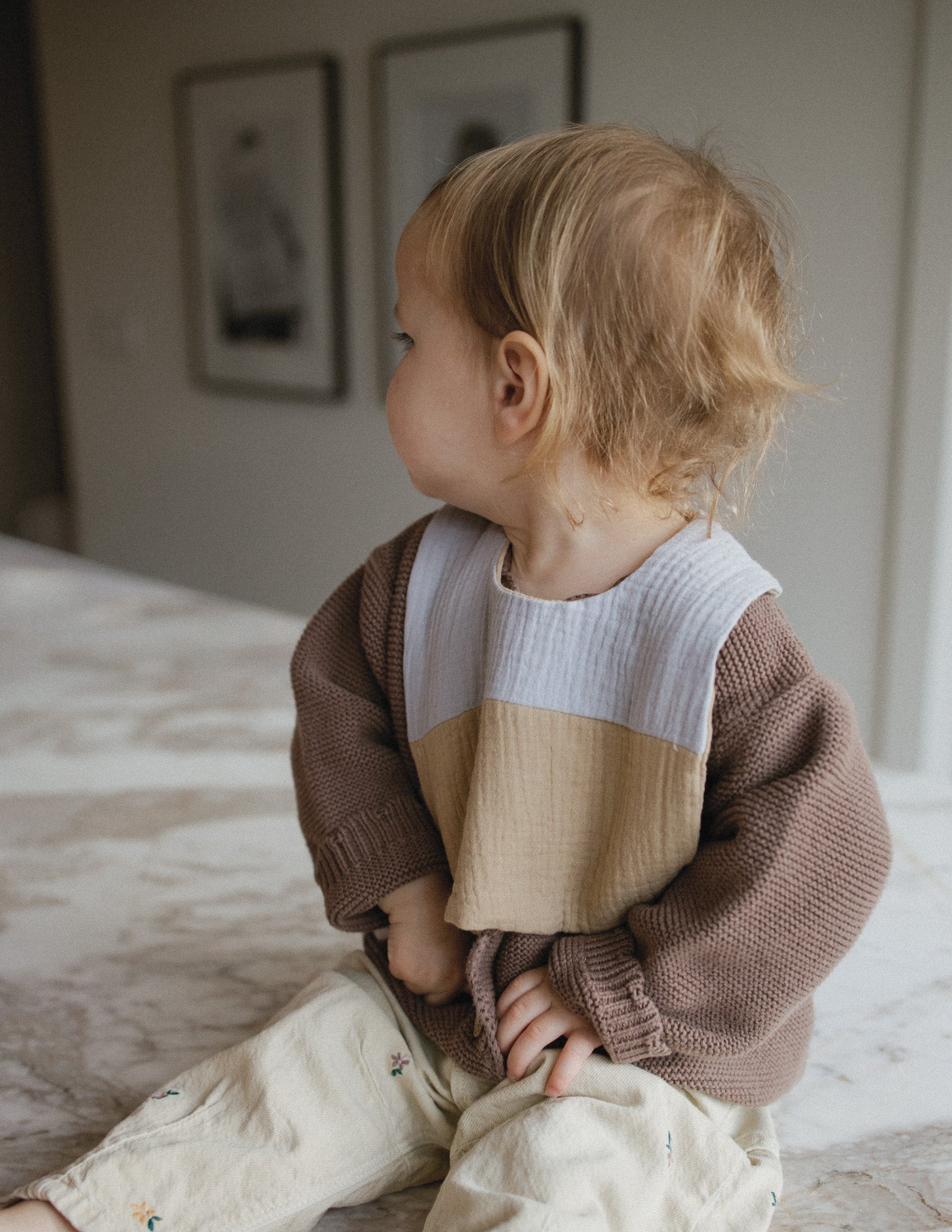 Baby Bib - Purple & Khaki