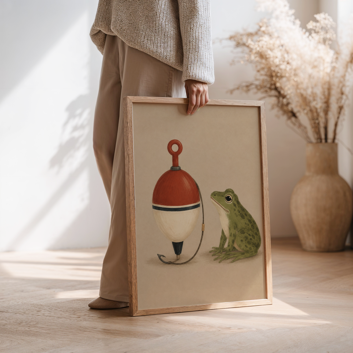 Fishing Frog Wall Art Poster
