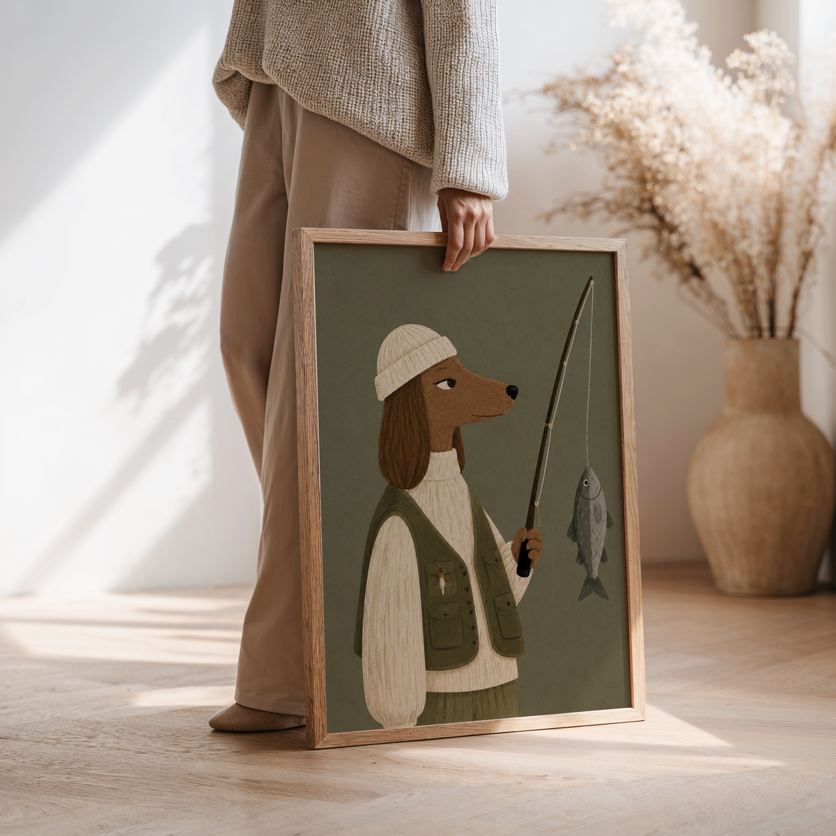 Fishing Dachshund Wall Art Poster