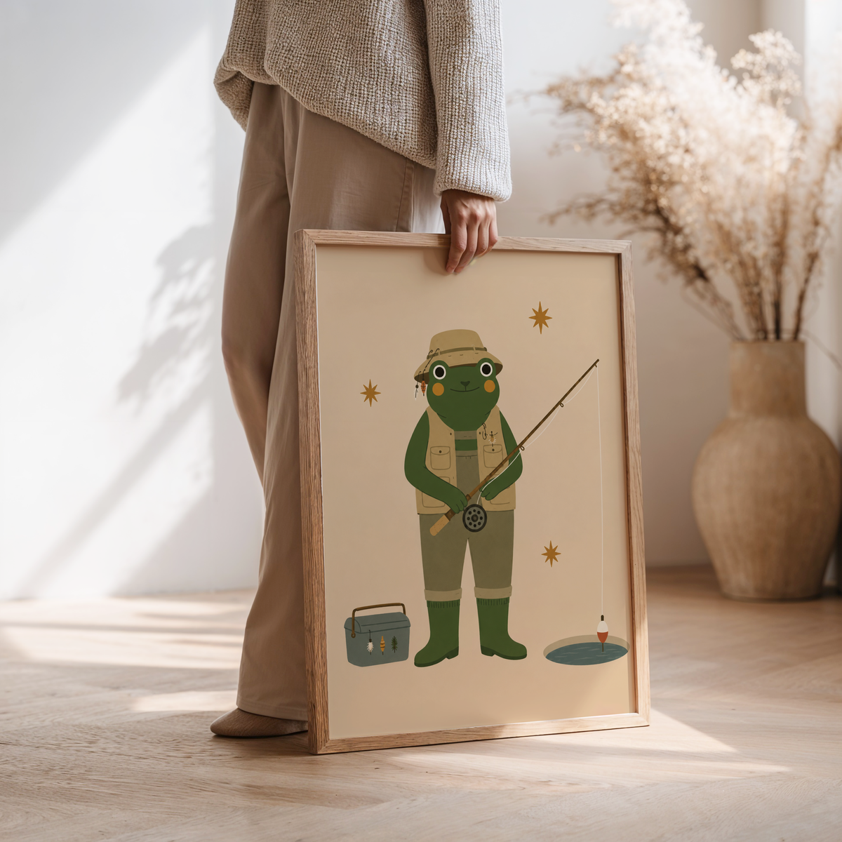 Fishing Frog Wall Art Poster