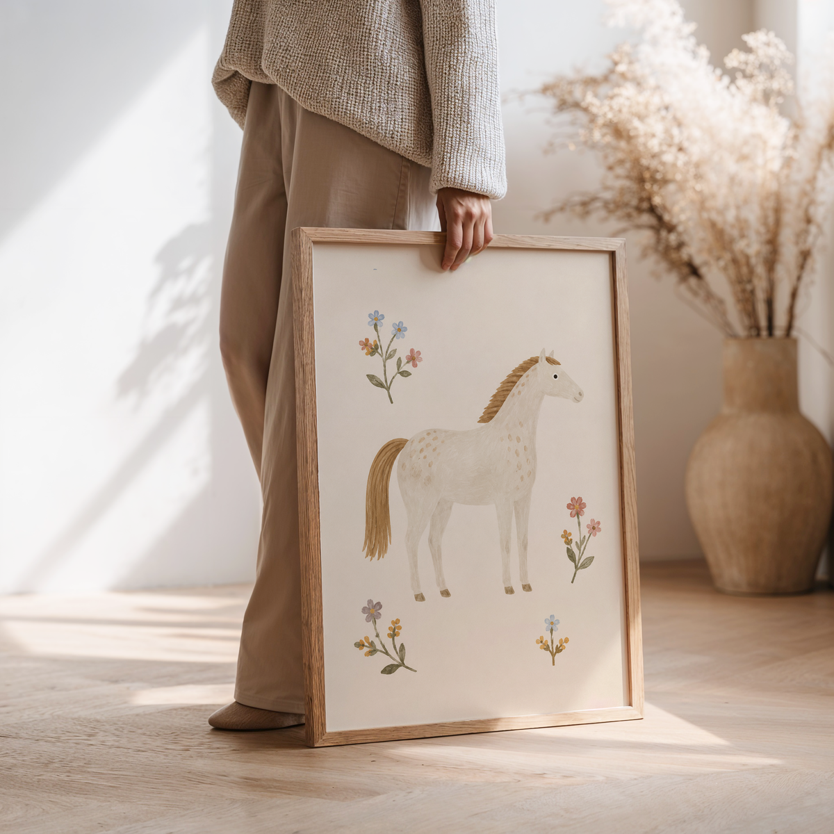 Floral Horse Wall Art Poster