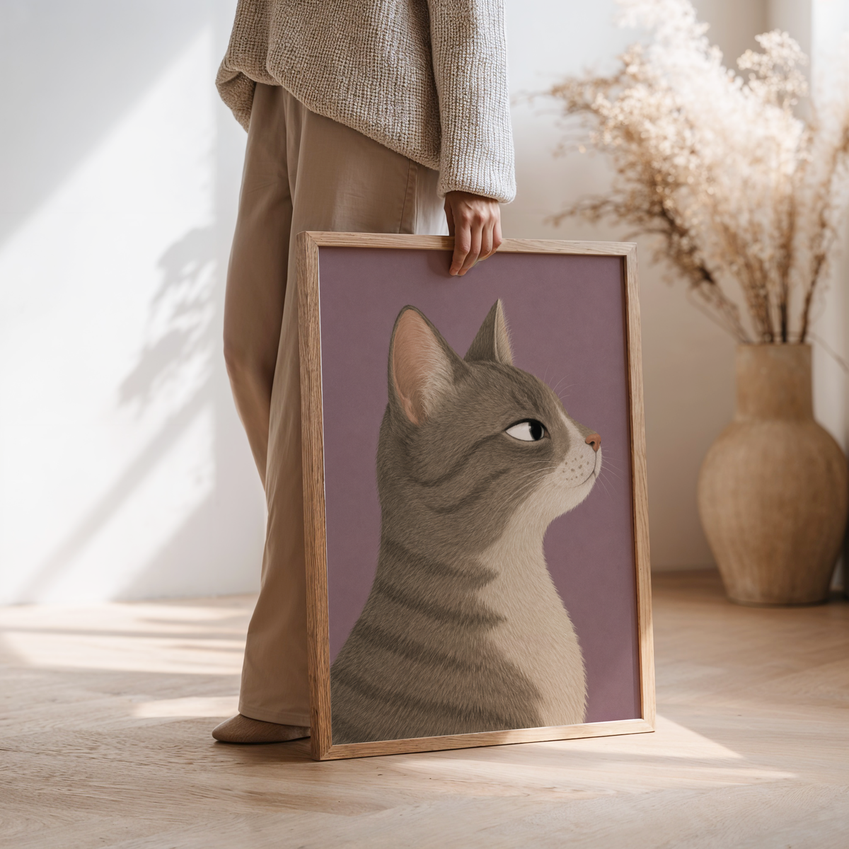Gray Tabby Cat Wall Art Poster