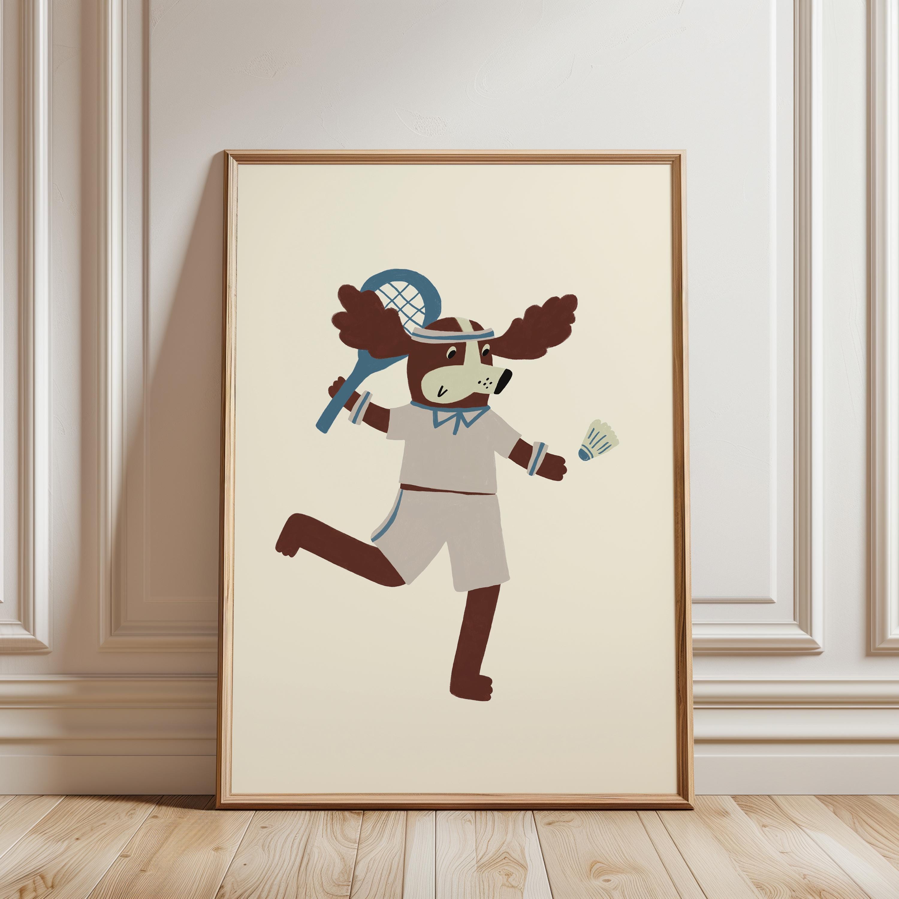 Dog Playing Tennis Poster