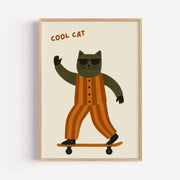 Retro Skateboarding Cat Poster