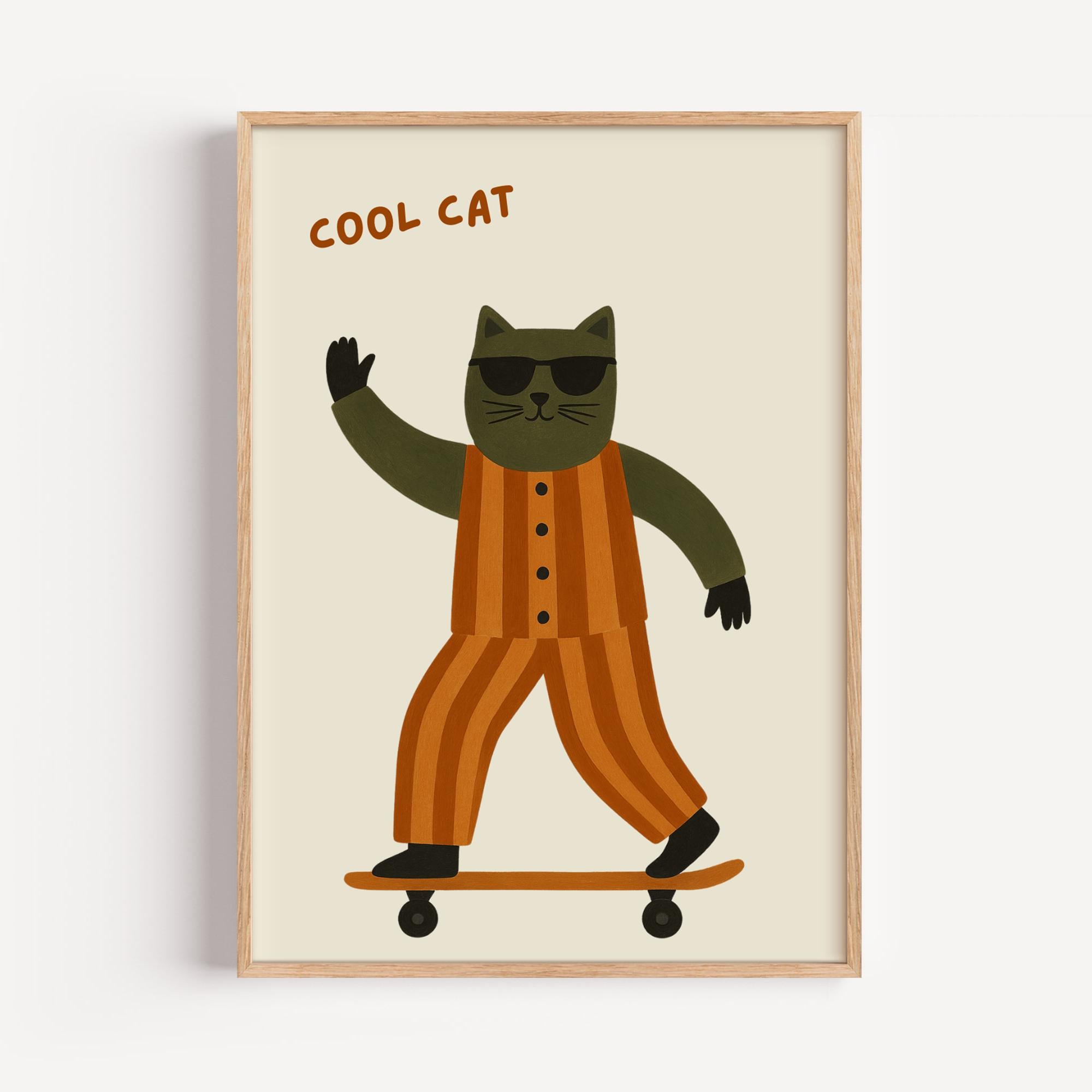 Retro Skateboarding Cat Poster