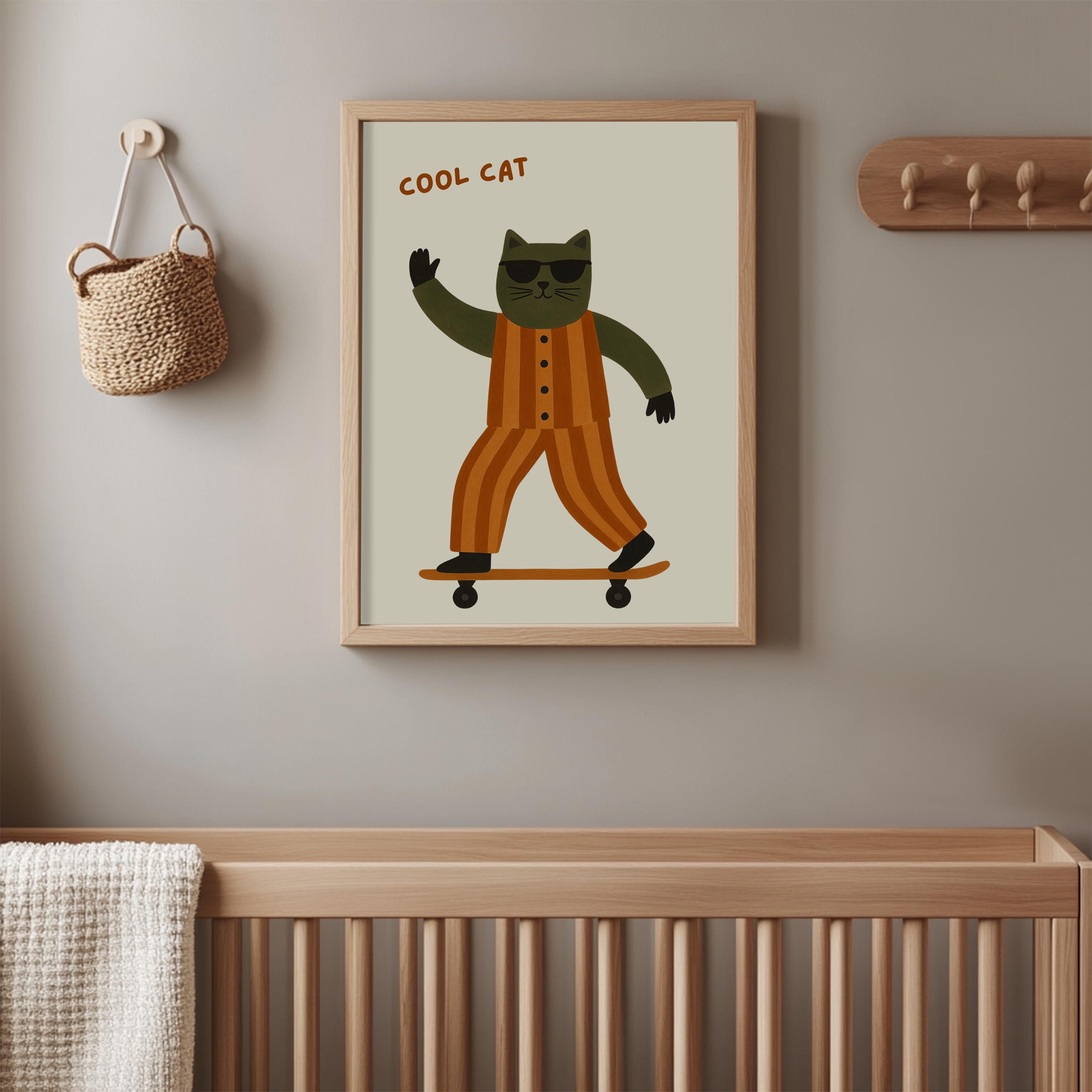 Retro Skateboarding Cat Poster