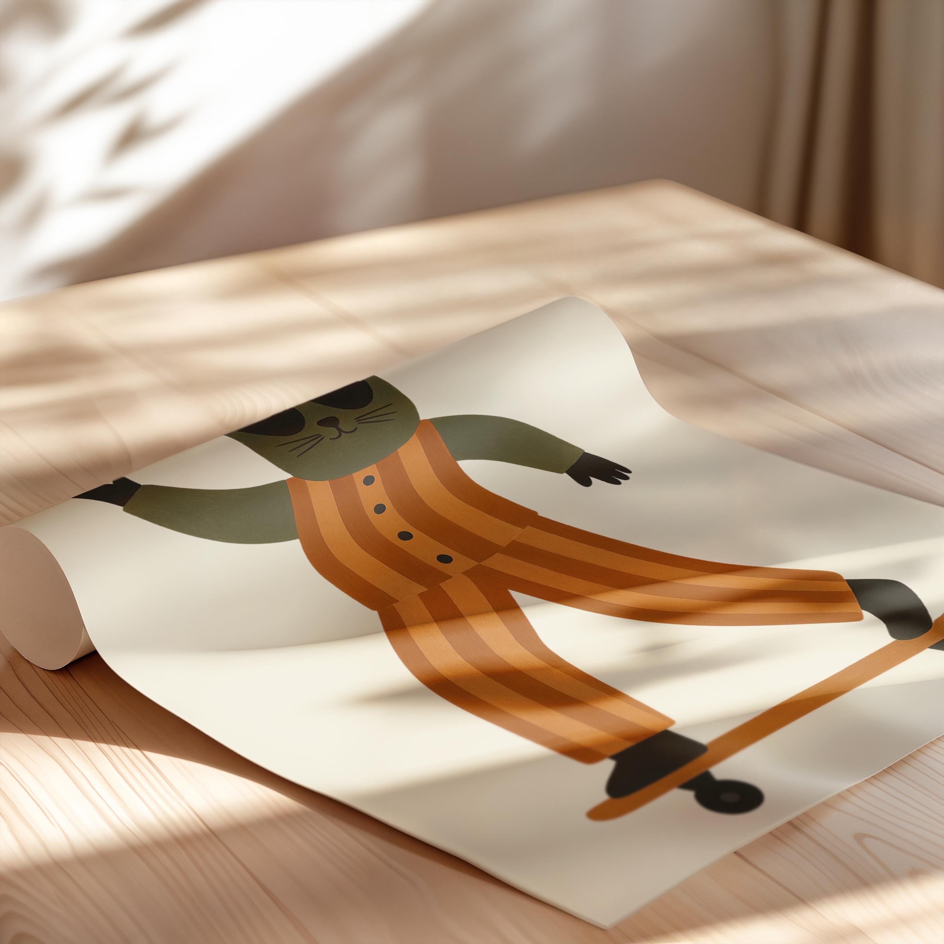 Retro Skateboarding Cat Poster