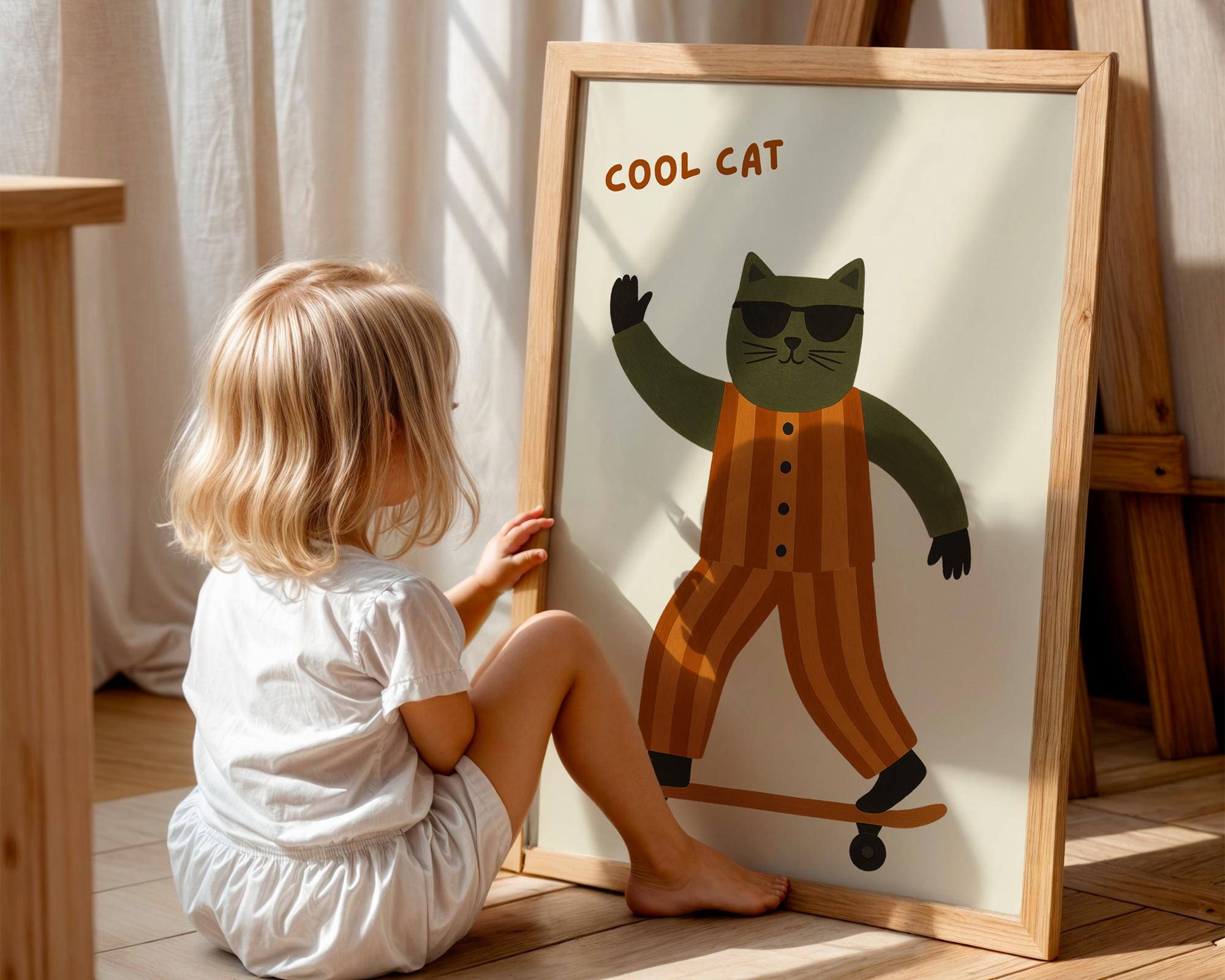 Retro Skateboarding Cat Poster