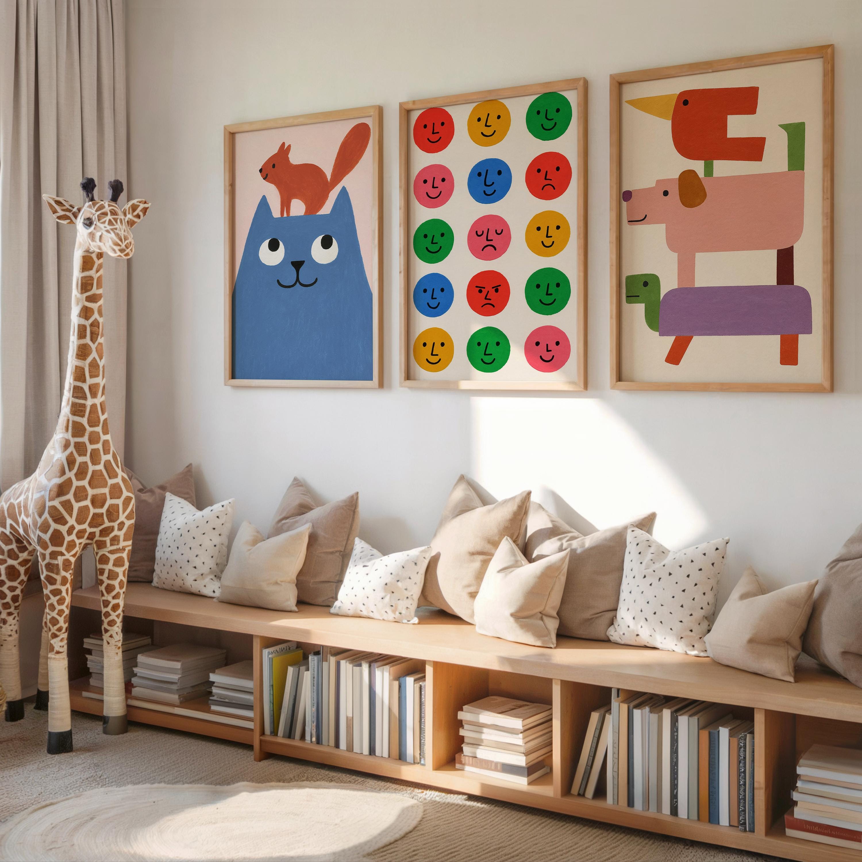 Blue Cat & Squirrel Wall Art Poster