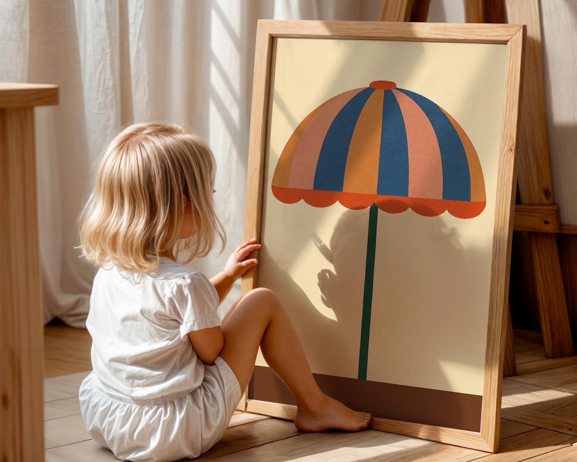 Retro Striped Umbrella Poster