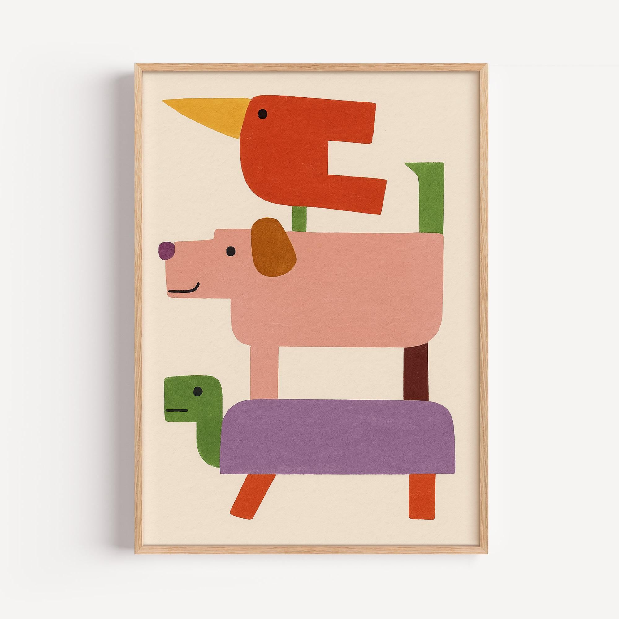 Stacked Animal Friends Print Poster