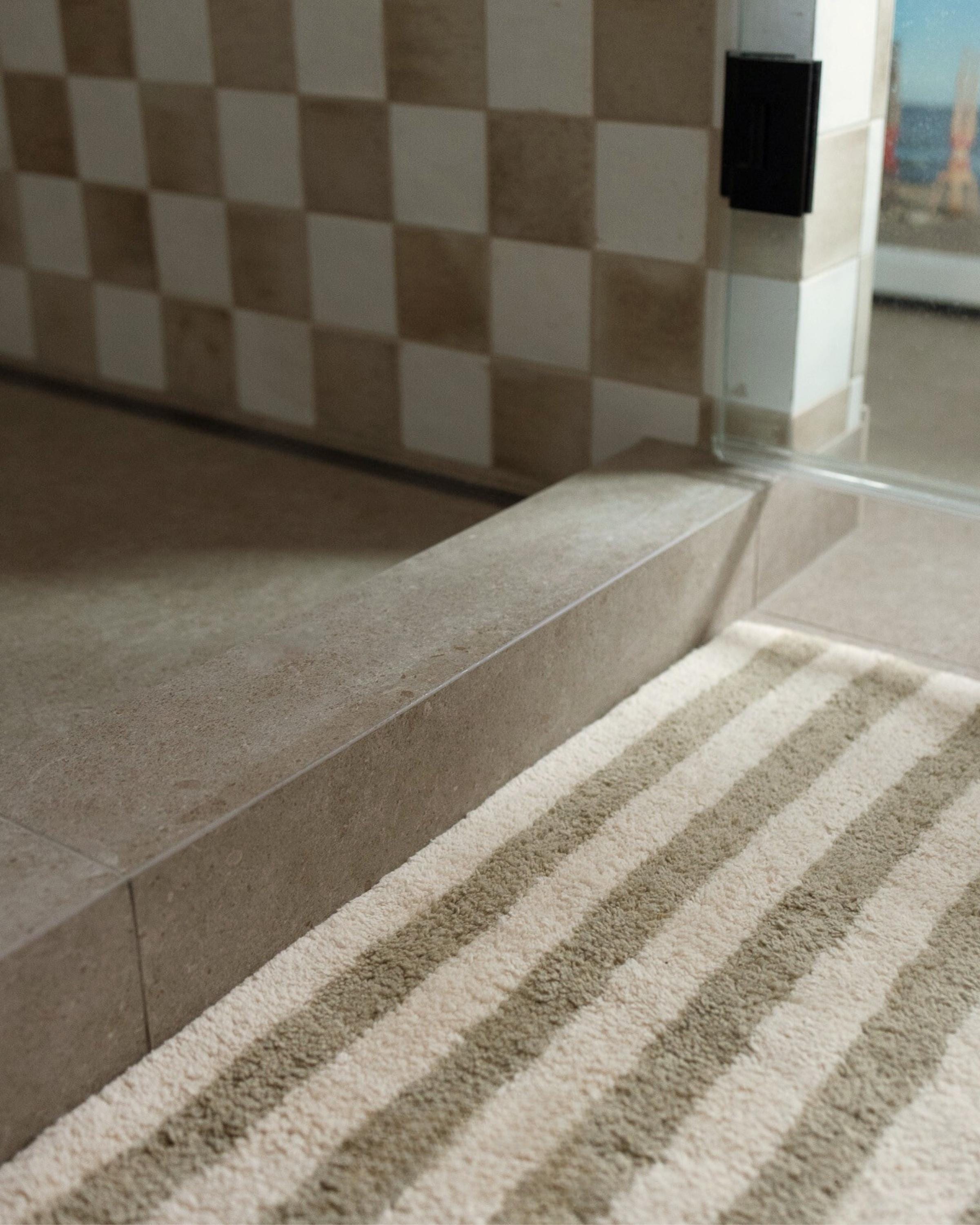 Olive Stripe Bath Mat