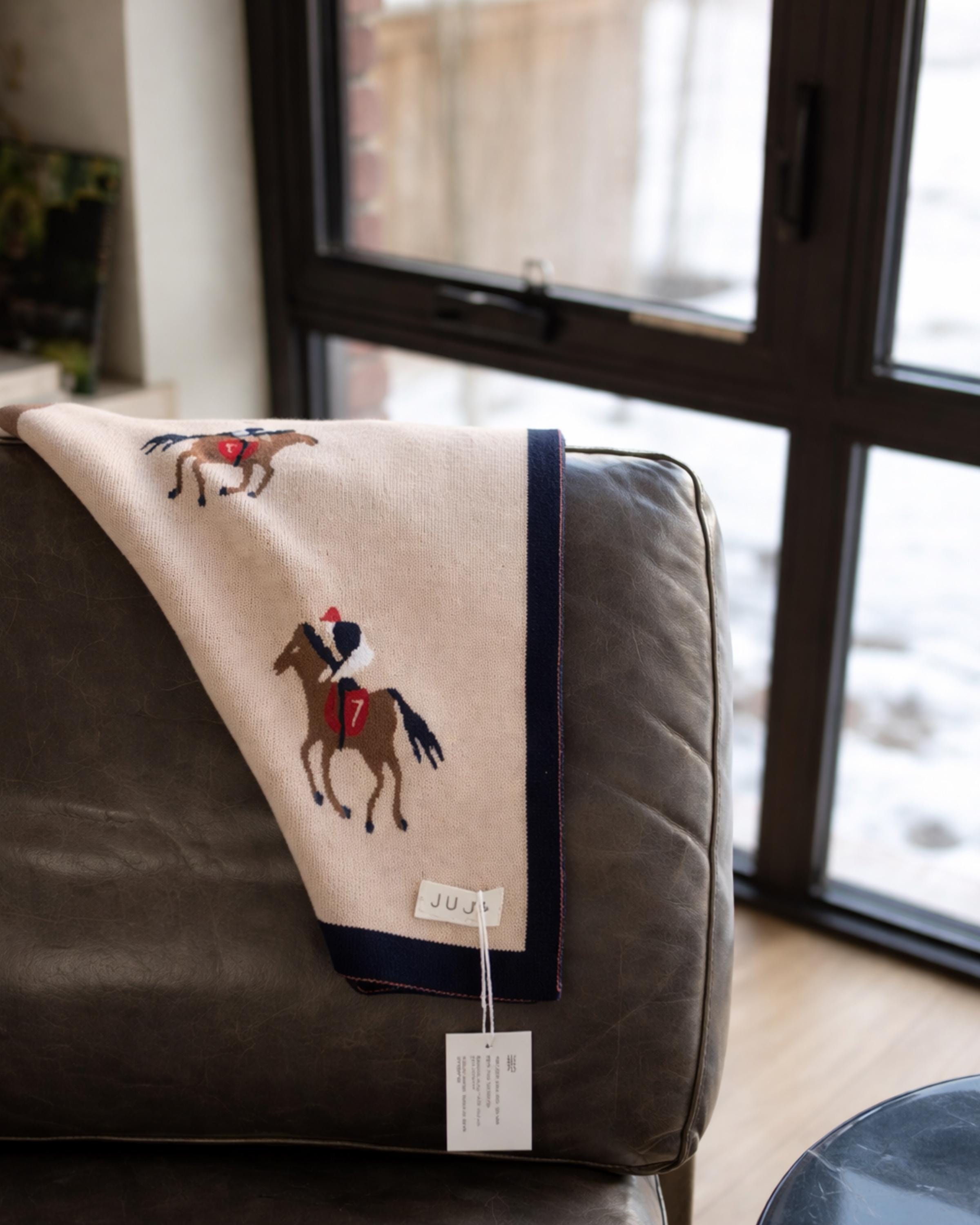 Horse Print Cotton Knit Baby Blanket