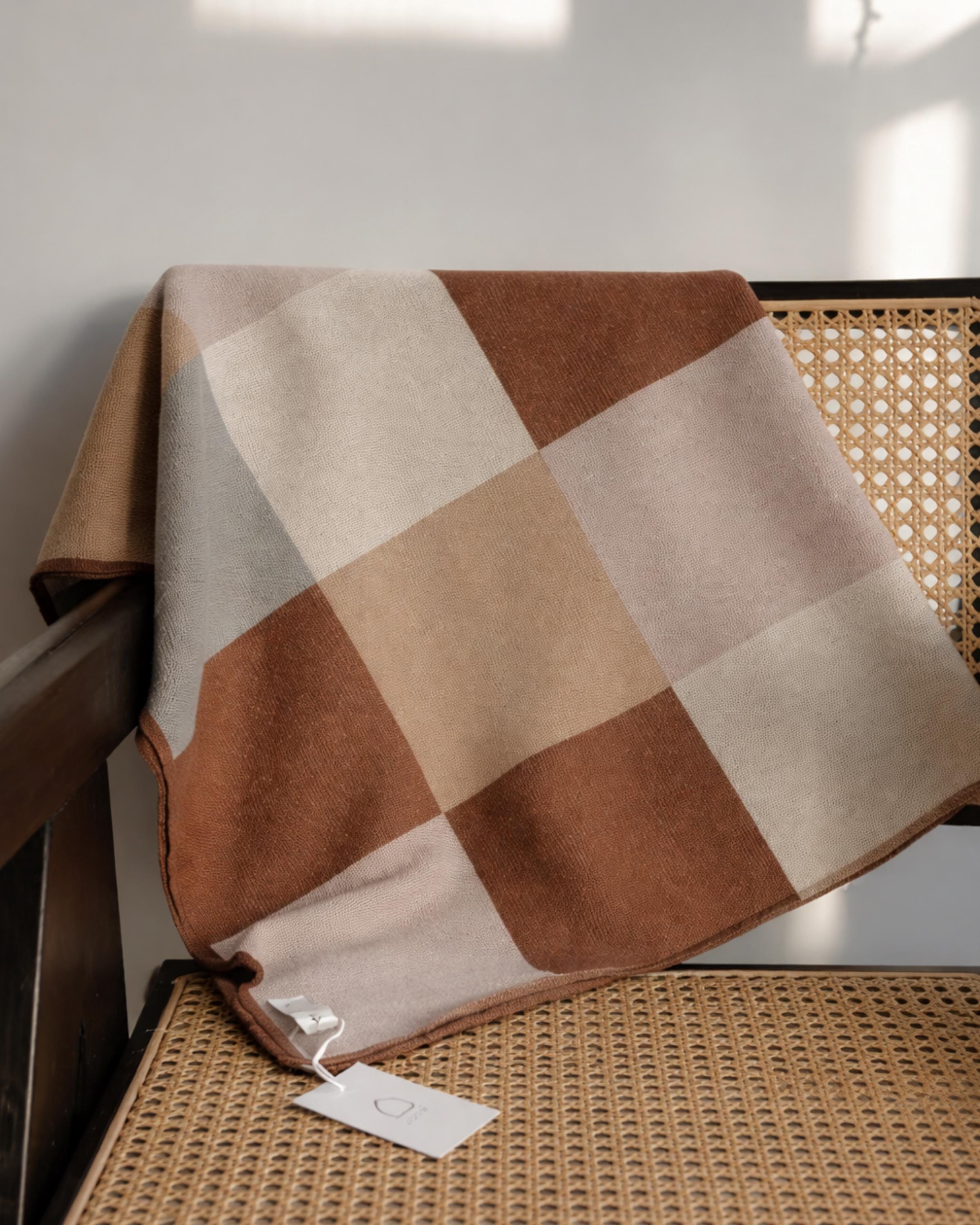Neutral Checkered Cotton Knit Baby Blanket