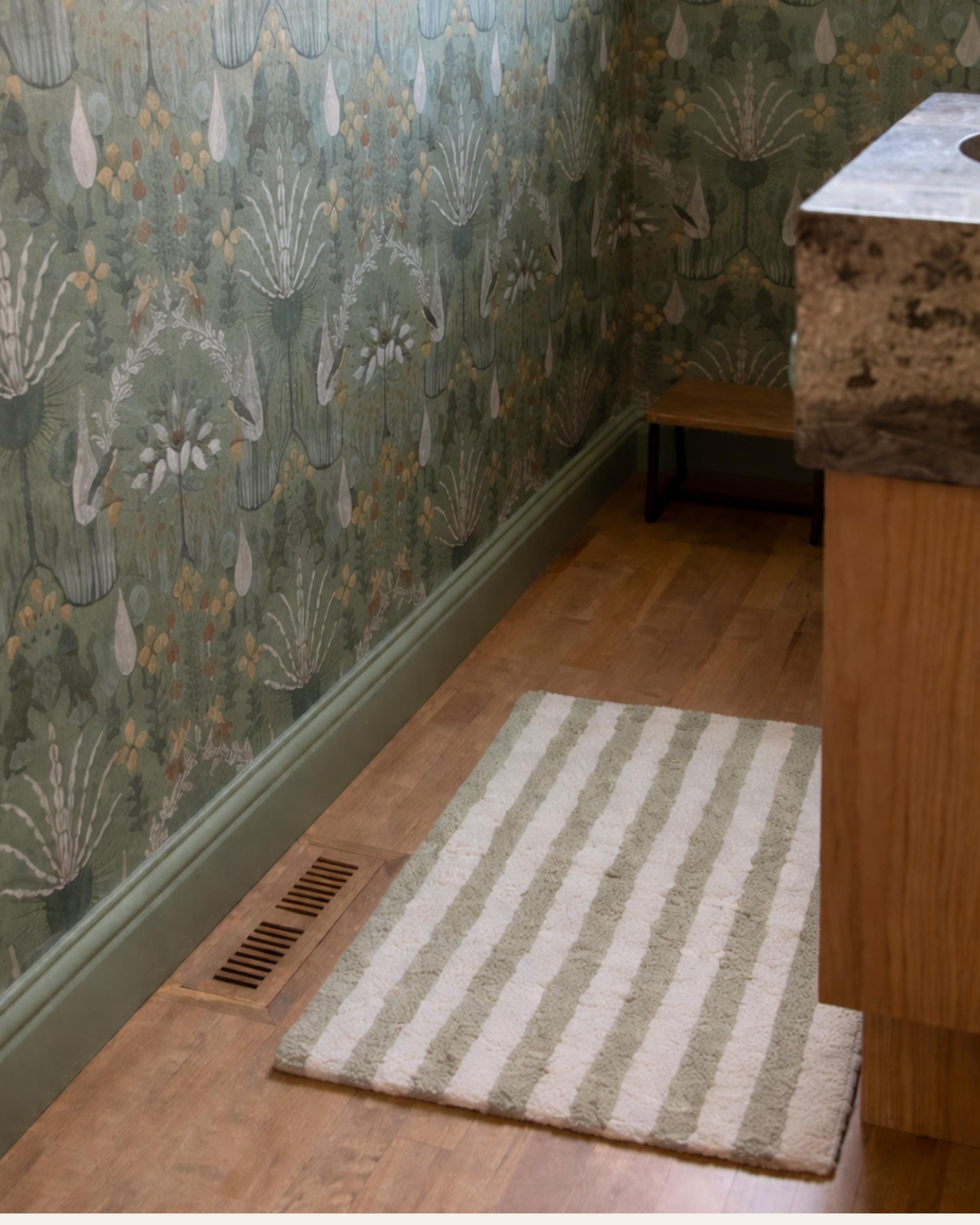 Olive Stripe Bath Mat