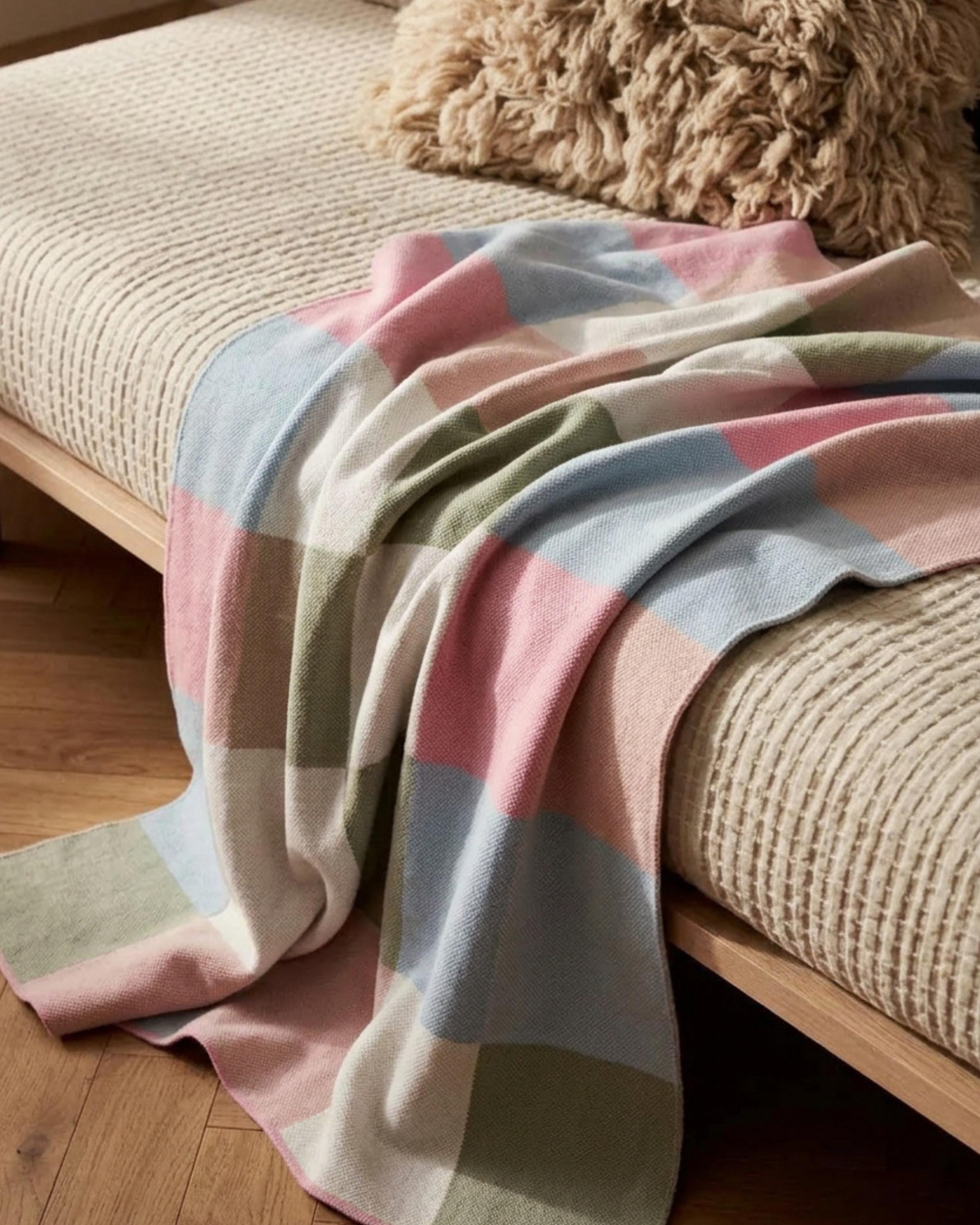 Pastel Checkered Cotton Baby Blanket