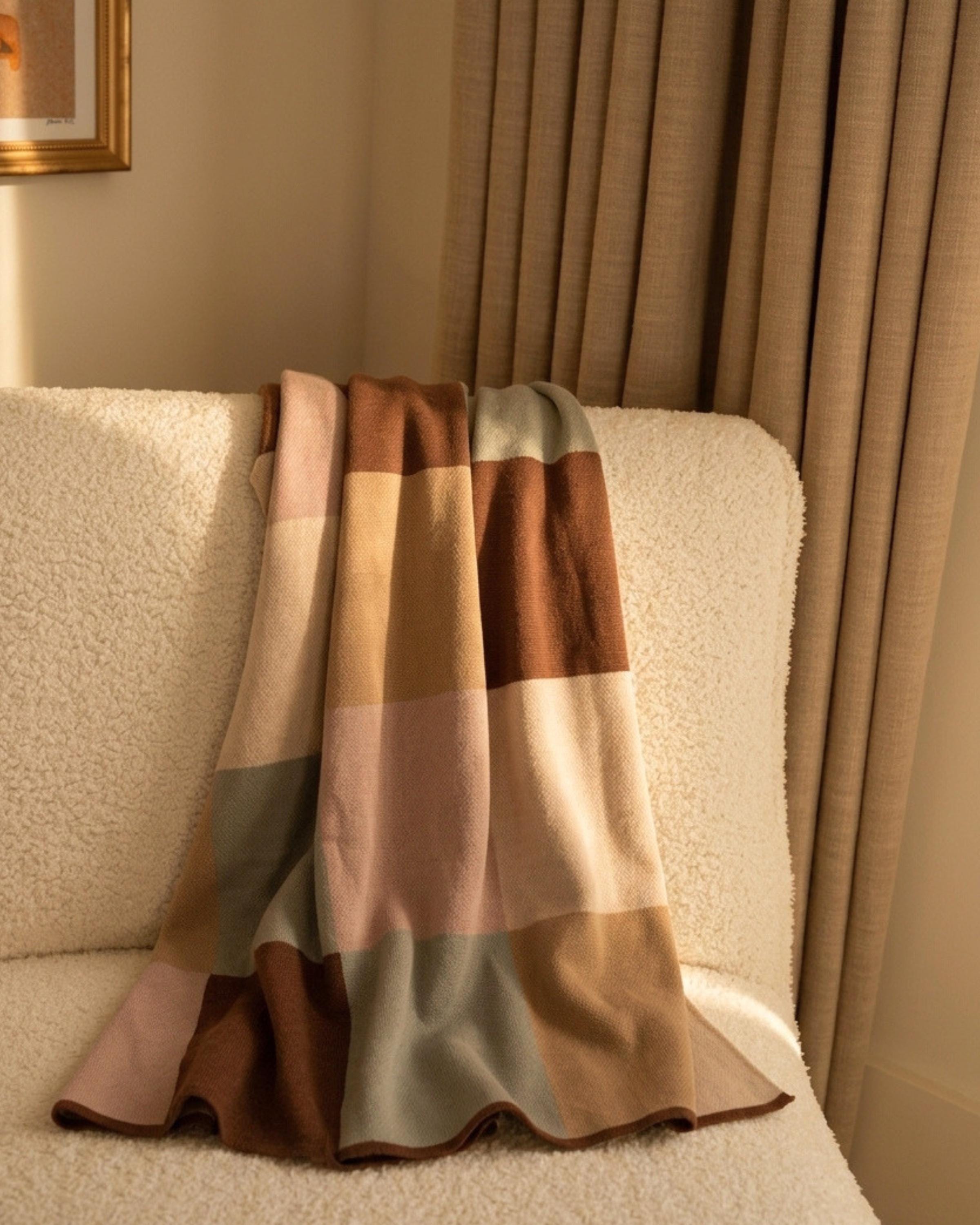 Neutral Checkered Cotton Knit Baby Blanket