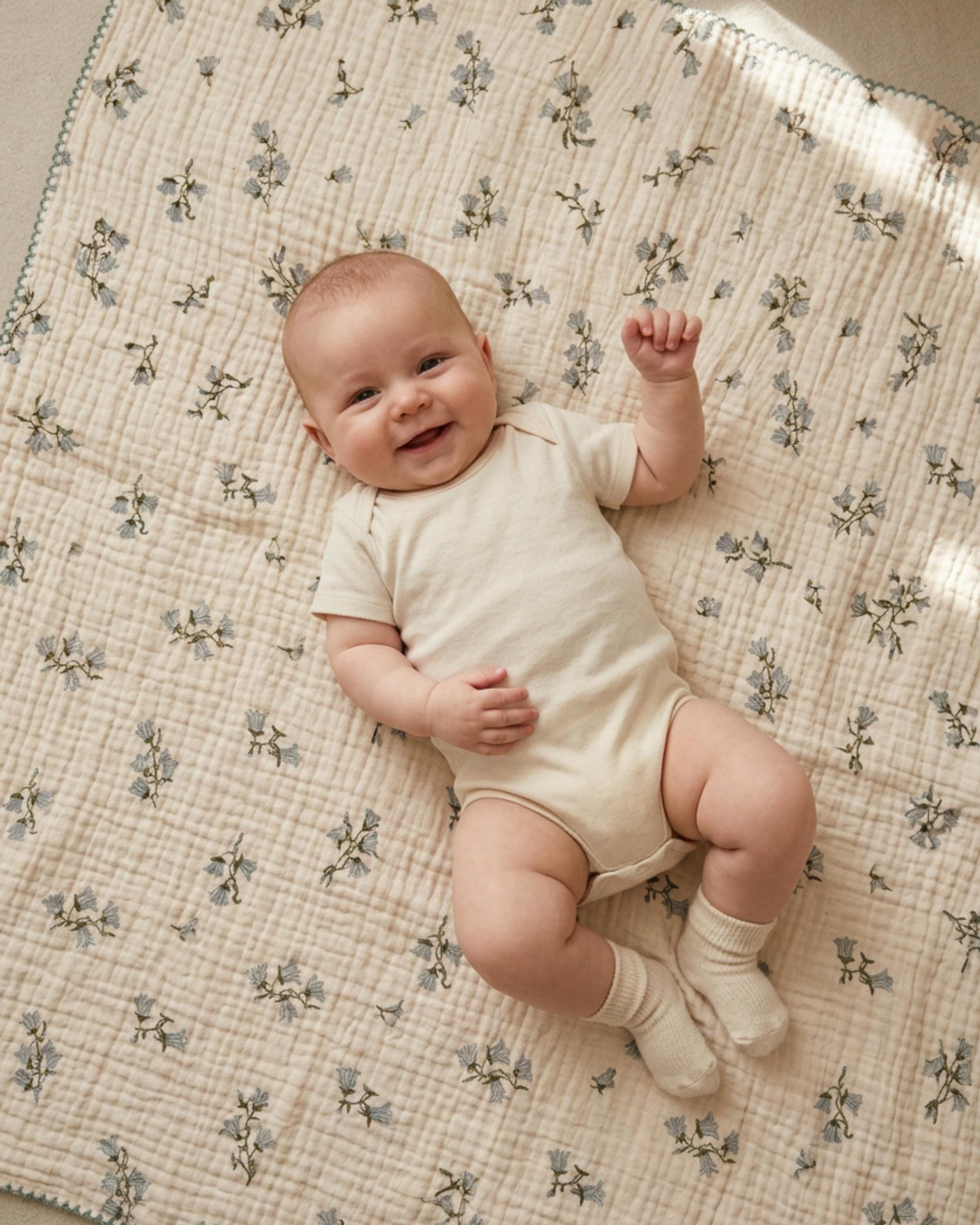 Vintage Floral Cotton Muslin Baby Blanket