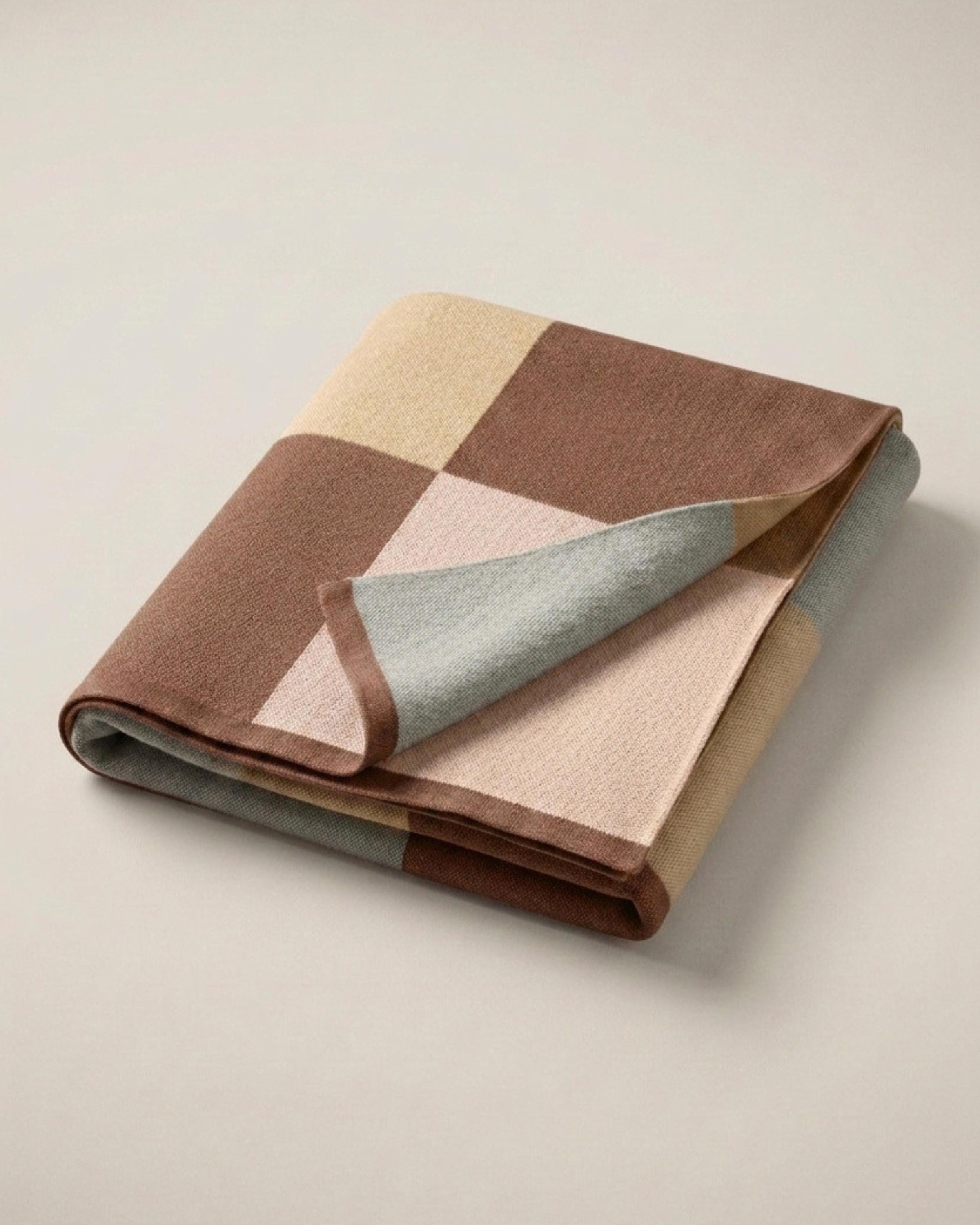 Neutral Checkered Cotton Knit Baby Blanket