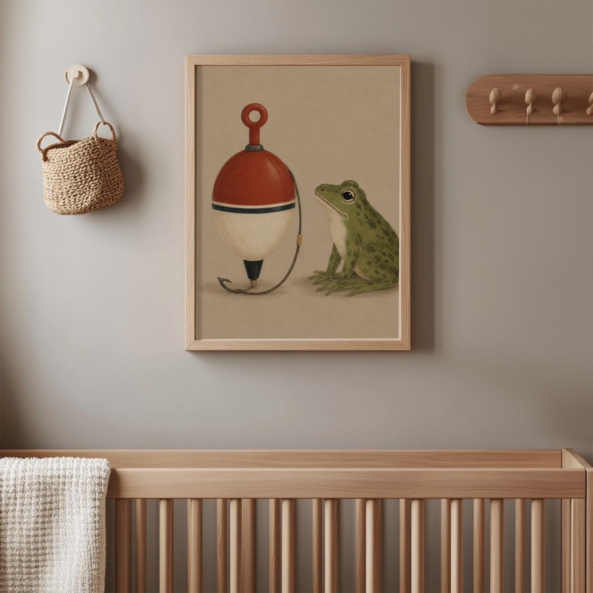 Fishing Frog Wall Art Poster