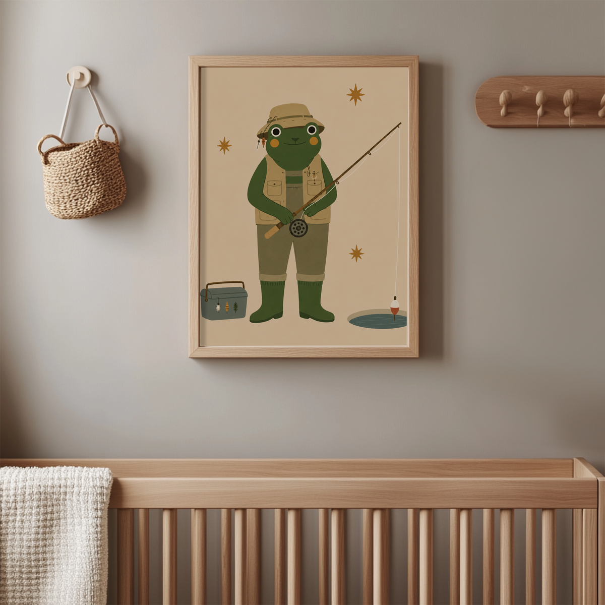 Fishing Frog Wall Art Poster