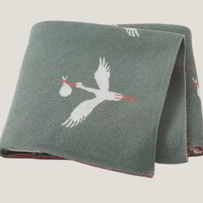 Load video: Stork Cotton Knit Baby Blanket